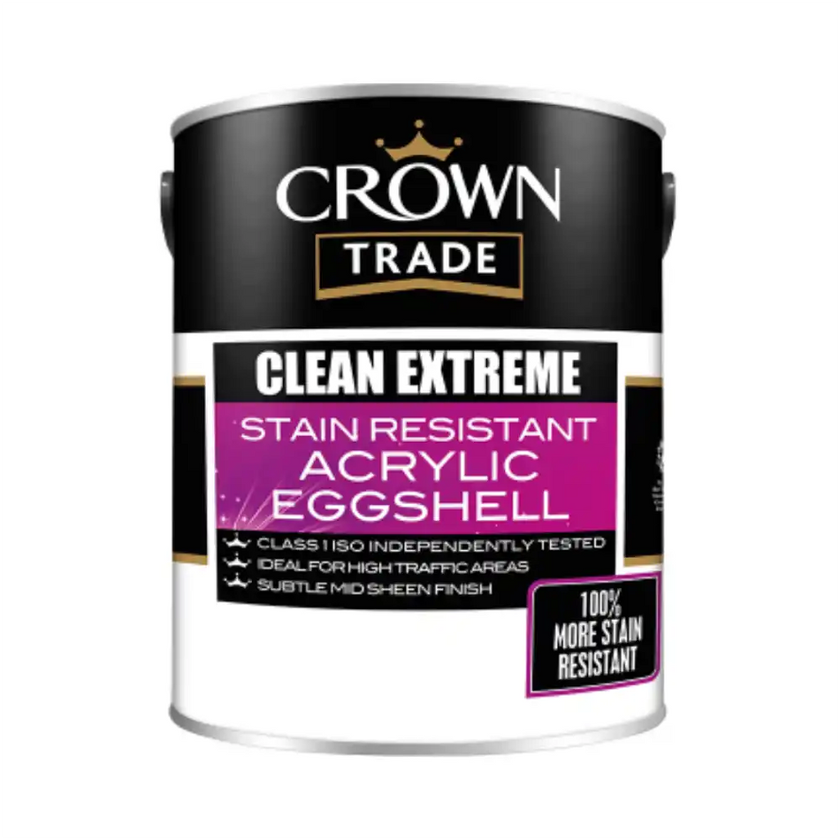 Crown Trade - Clean Extreme Stain Resistant - Durable Acrylic Eggshell - White - 5 L