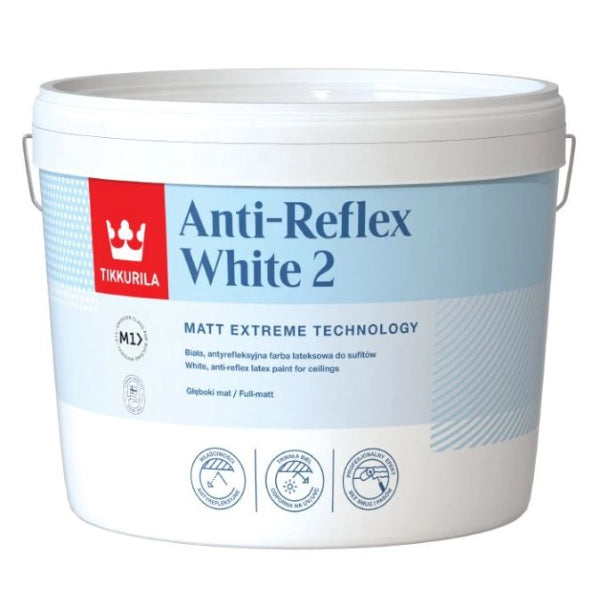 Tikkurila Anti-Reflex White 2 paint container on a white background