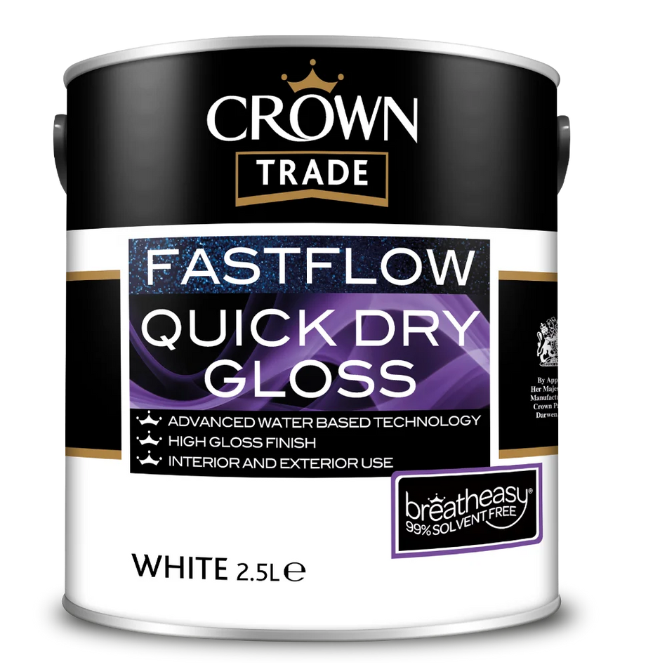 Crown Trade Fastflow Quick Dry Gloss White Paint 2.5L