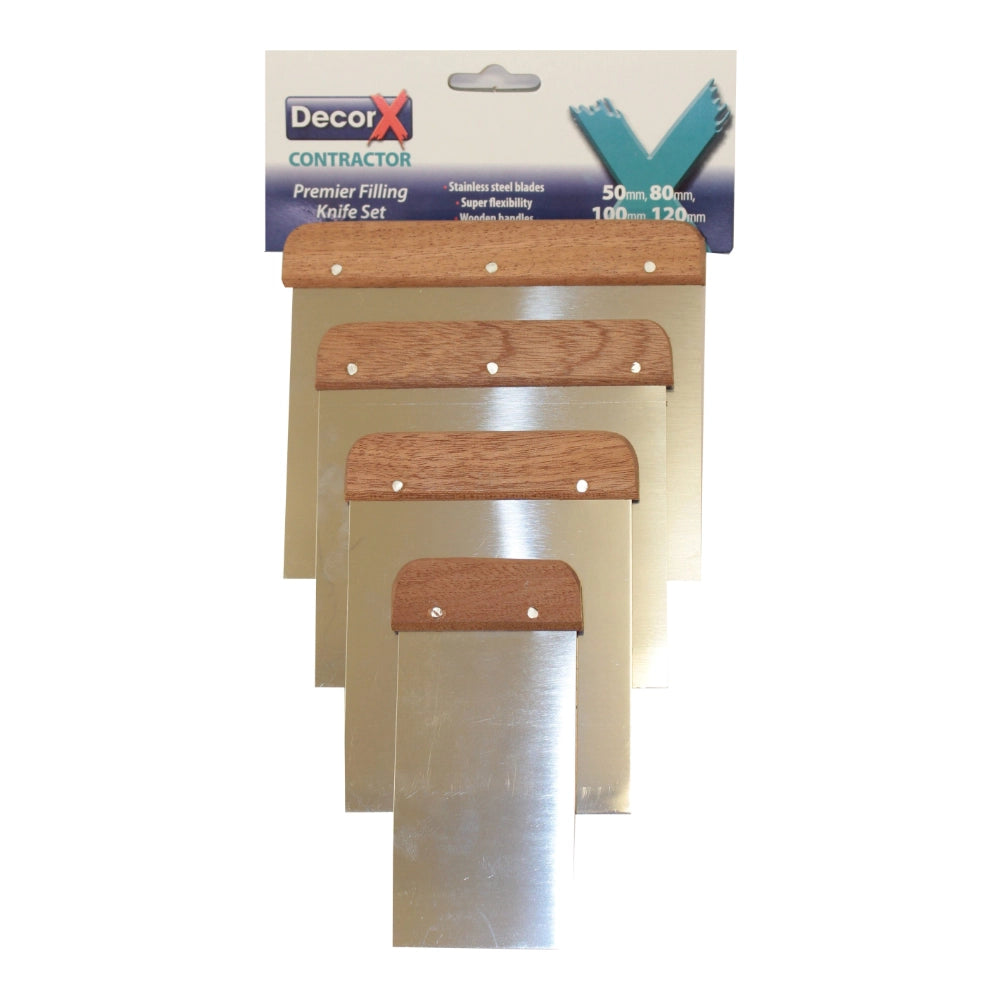 DecorX filling knife set with wooden handles on a white background