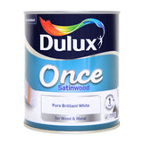 Dulux One Coat Satinwood Pure Brilliant White 750ml - Tough satin finish wood paint