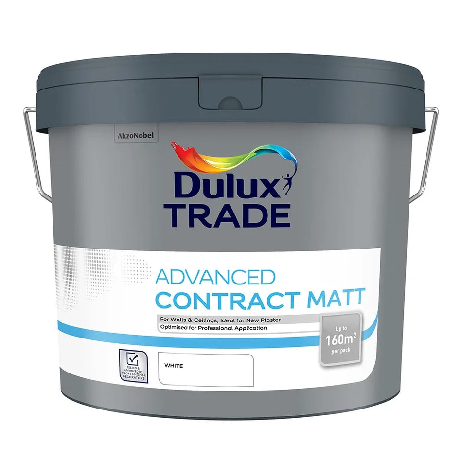 Dulux Trade Advanced Contract Matt paint container on a white background