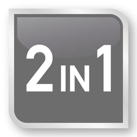 Icon with '2 IN 1' text on a gray background
