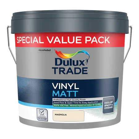 Dulux Trade Vinyl Matt Magnolia 7.5L – durable matt emulsion for interior walls and ceilings