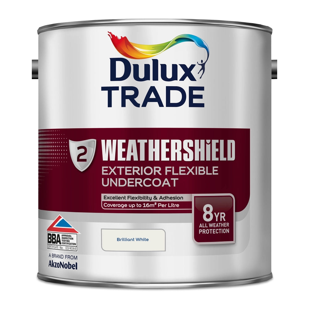 Dulux Trade Weathershield exterior flexible undercoat can on a white background