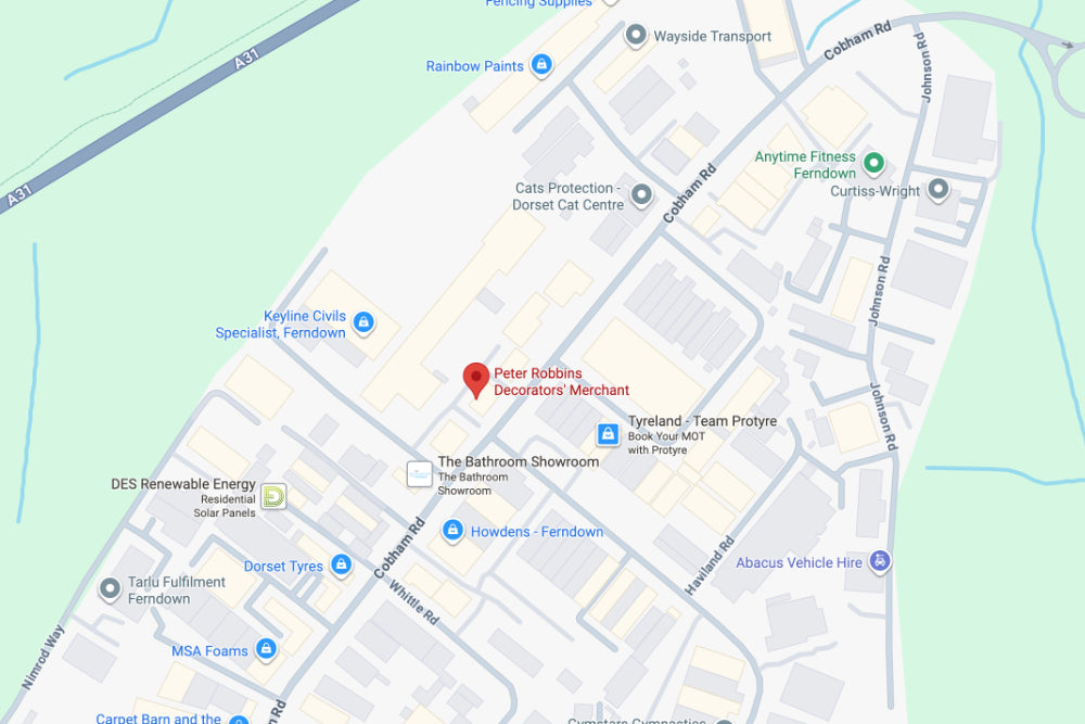 Map showing the location of Peter Robbins Decorator Merchant in the Ferndown area with surrounding businesses.