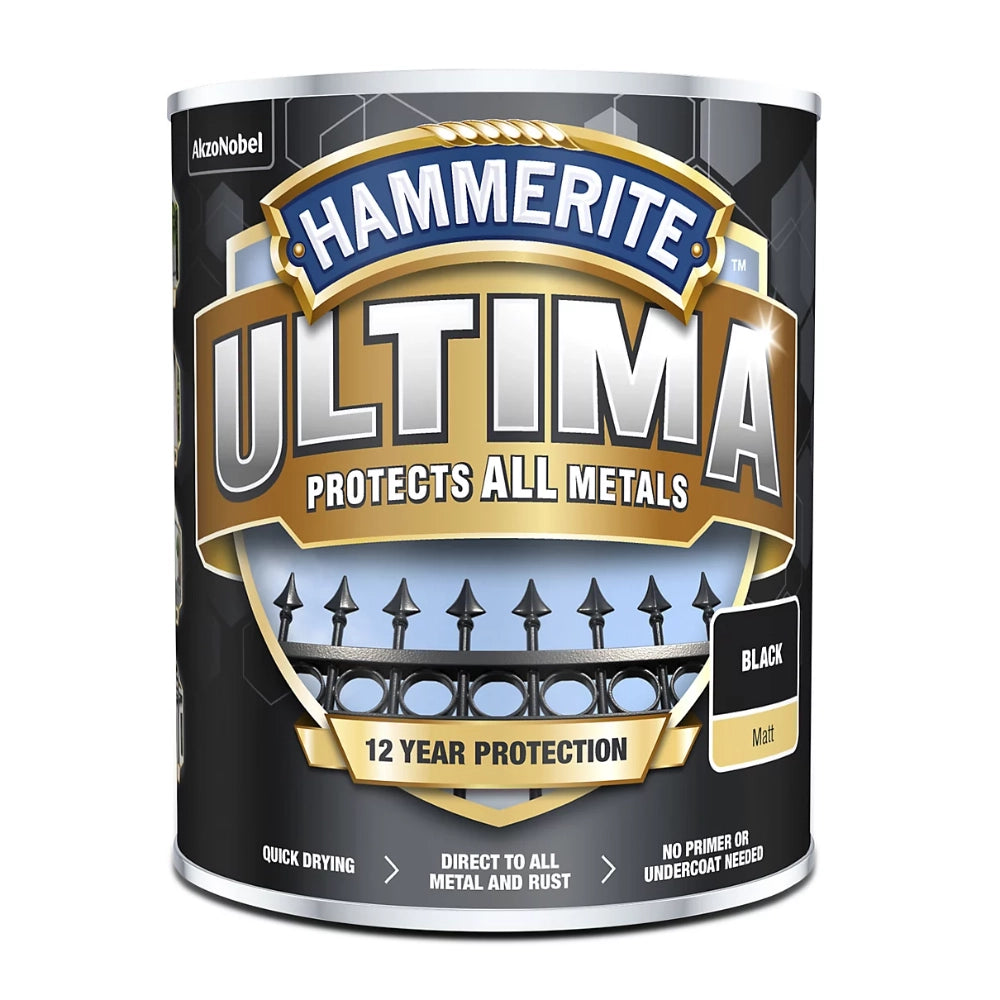 Hammerite Ultima paint can on a white background