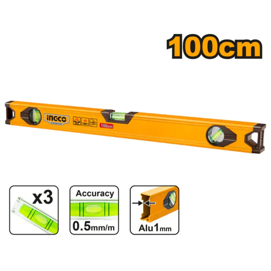 INGCO aluminium spirit bar level 100cm HSL18100 – long level for accurate alignment