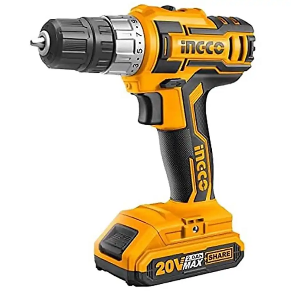 INGCO 20V cordless drill with charger and 1 battery – lithium-ion drill driver kit