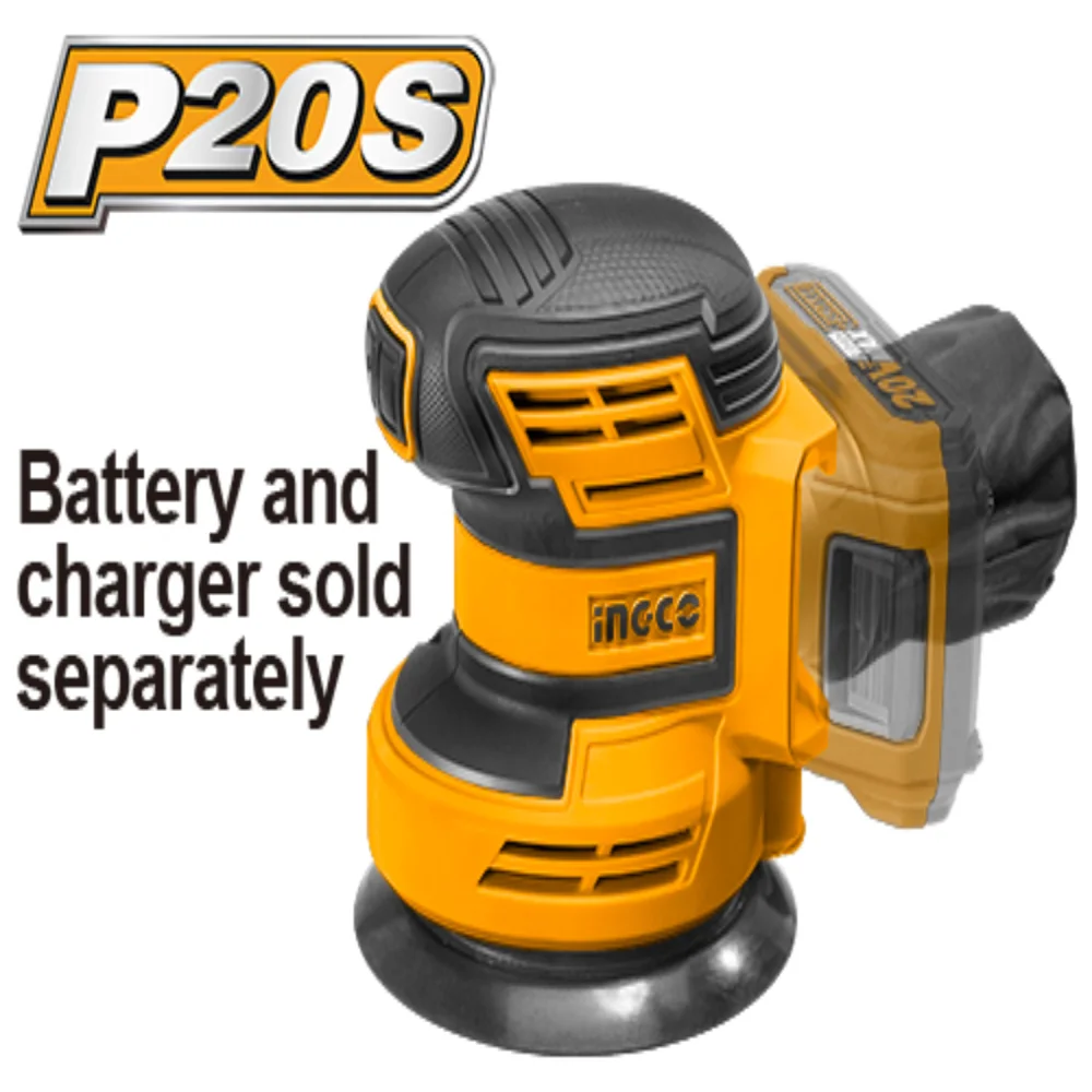 INGCO 20V cordless random orbit sander – battery-powered ROS for smooth sanding finishes