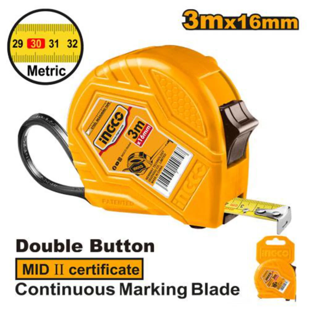 INGCO metric steel tape measure 3m (16mm) HSMT08331E – compact measuring tape