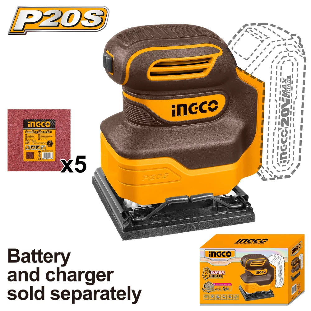 INGCO 20V 1/4 sheet cordless sander (body only) CSHSLI2014 – battery sheet sander for finishing