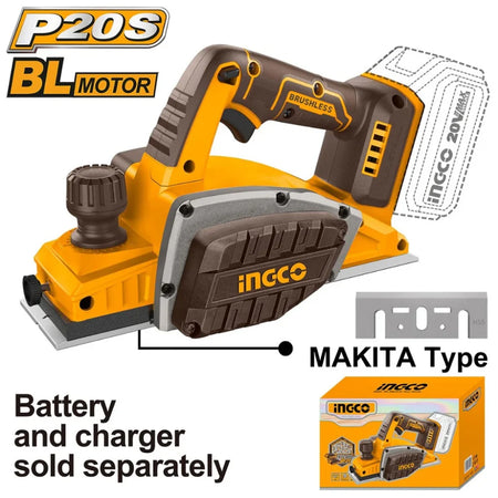 INGCO 20V cordless planer – battery-powered hand planer for smoothing and trimming timber