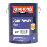 Johnstone's StainAway Matt paint can on a white background