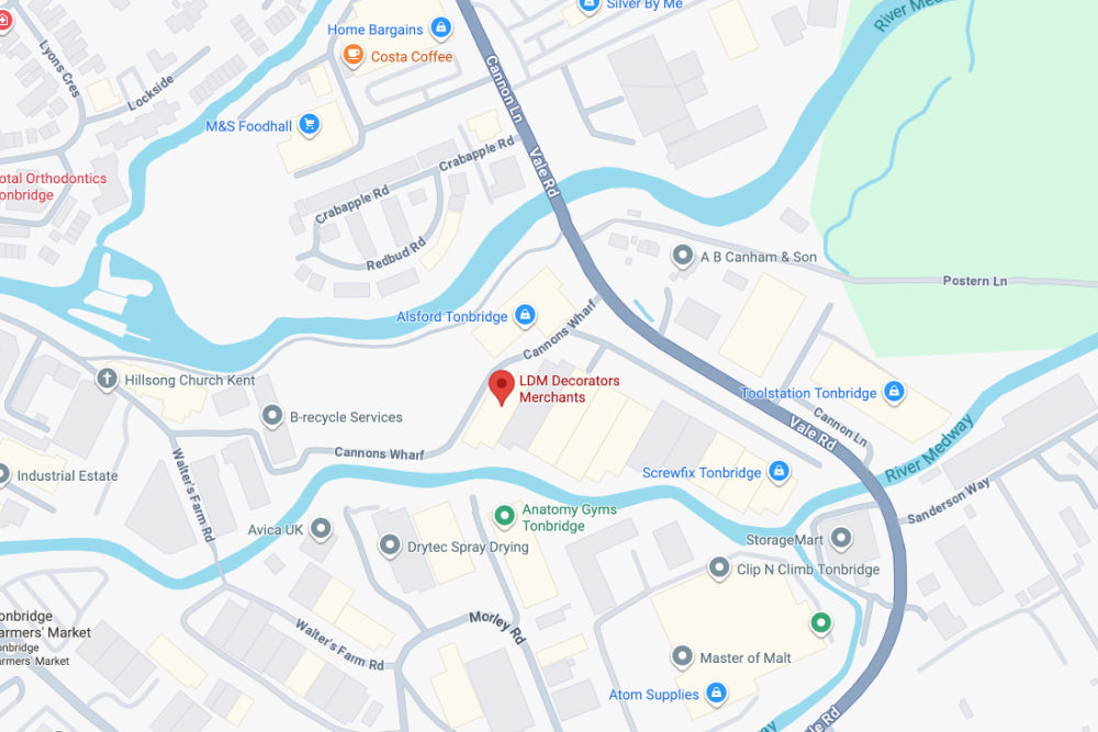 Map of Tonbridge town centre with a pin marking LDM Tonbridge branch off of Vale Road