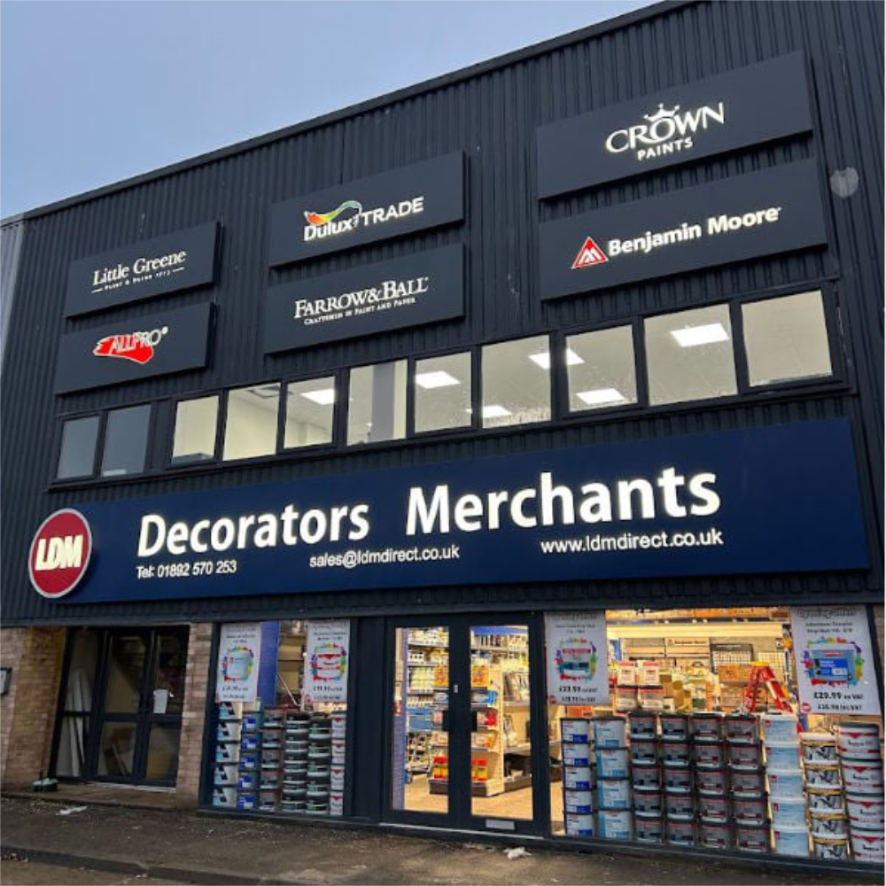 LDM Tonbridge Storefront with various brand logos on a building facade