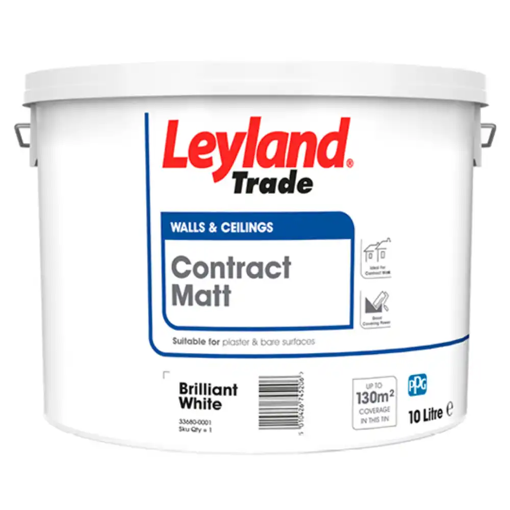 Leyland Trade Contract Matt Brilliant White 10L - Contract matt emulsion paint for walls and ceilings