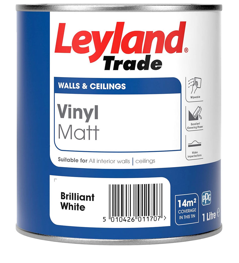 Leyland Trade Vinyl Matt Emulsion Paint – Brilliant White (1L–10L)