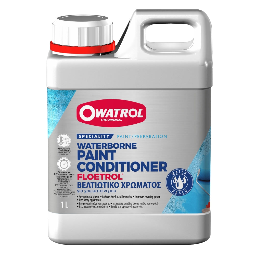 Owatrol waterborne paint conditioner container on a white background