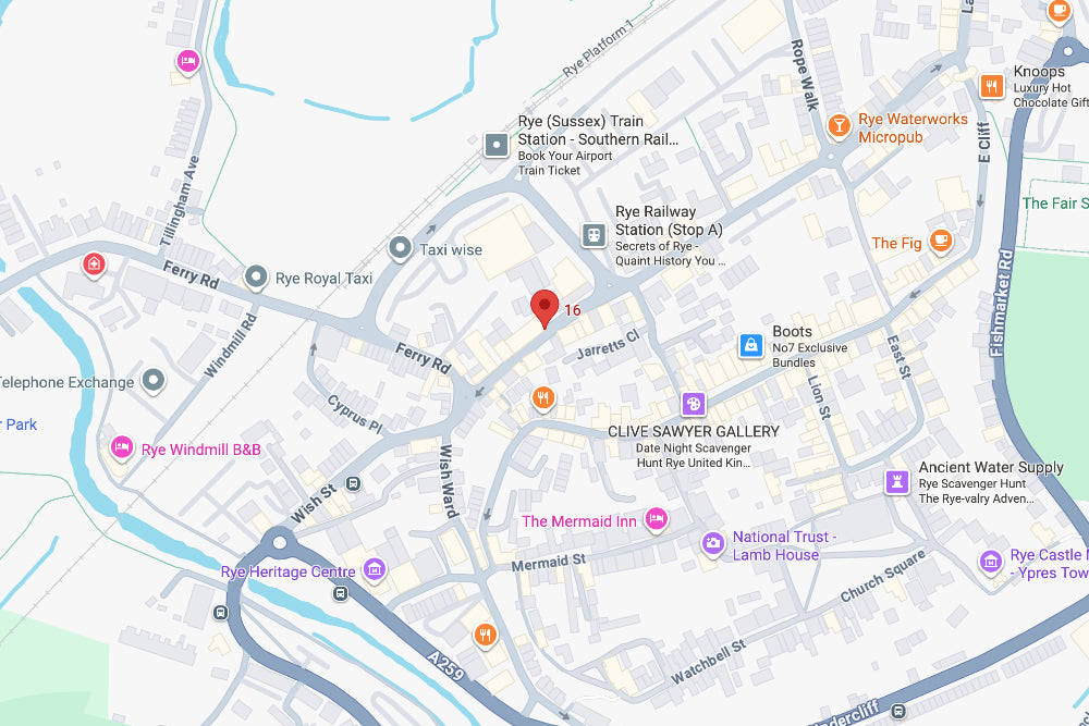 Map of Rye, England with LDM Trade Paints branch marked on Cinque Ports Street