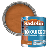Can of Sadolin Quick Dry UV Protection Woodstain with Antique Pine colour swatch