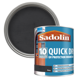 Can of Sadolin quick-dry woodstain with a Ebony colour swatch