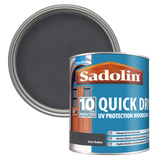 Can of Sadolin quick-dry woodstain with a Grey Shadow colour swatch