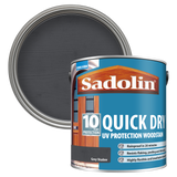 Can of Sadolin quick dry woodstain with a Grey Shadow colour swatch