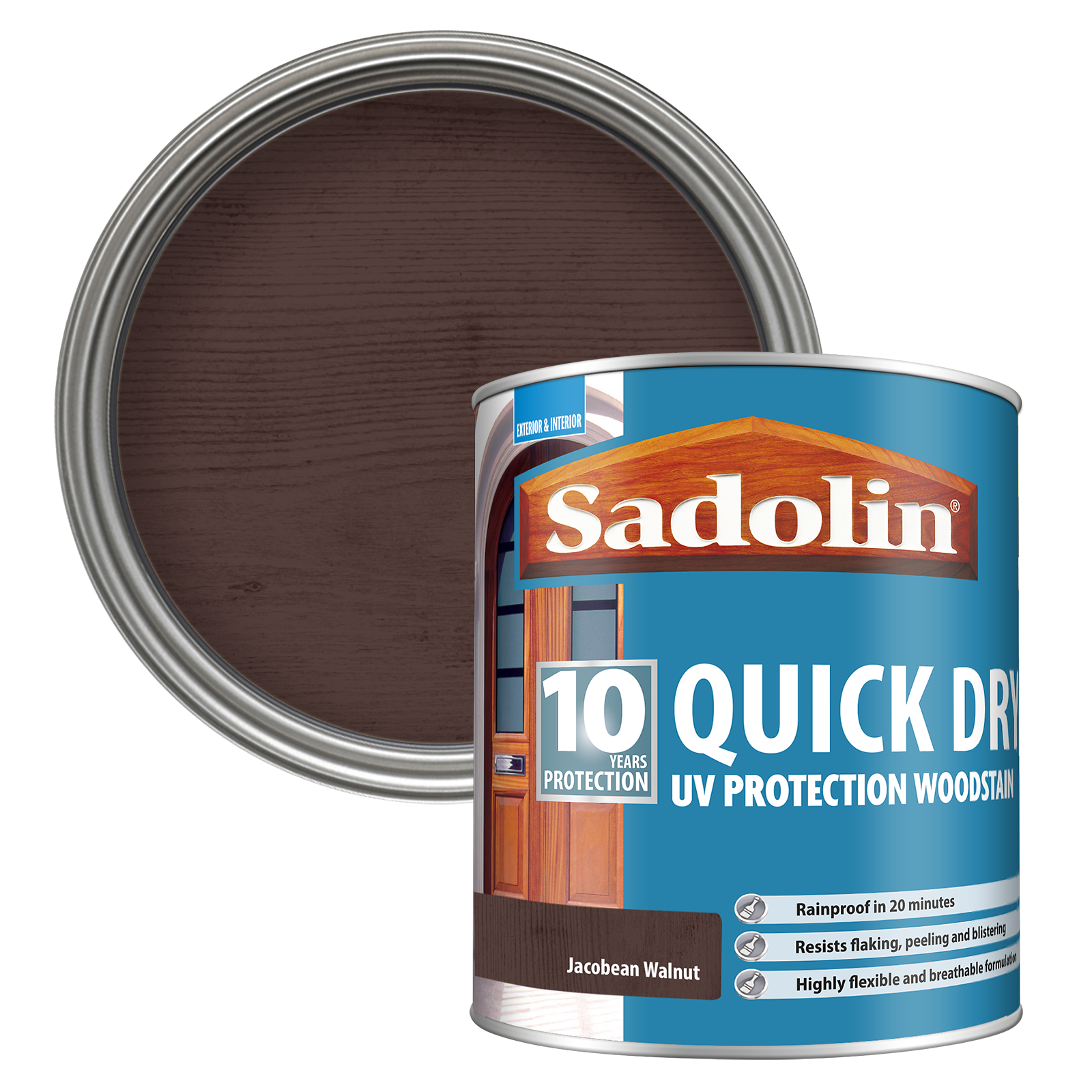 Sadolin woodstain can with a Jacobean colour swatch