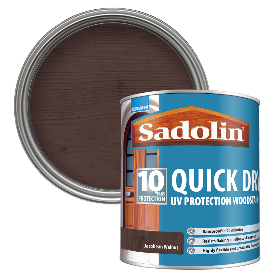 Sadolin woodstain can with a Jacobean colour swatch