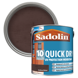 Can of Sadolin quick dry woodstain with a Jacobean Walnut colour swatch