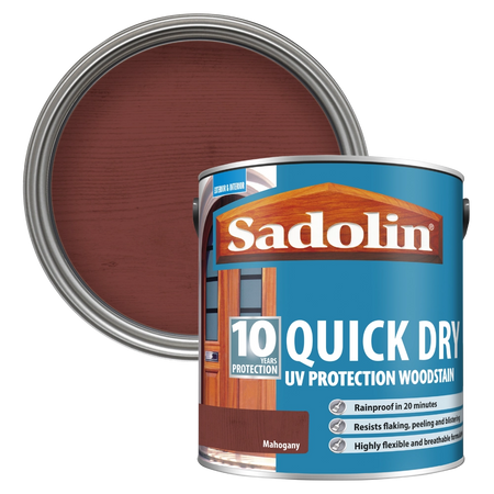 Sadolin quick dry woodstain can with mahogany color swatch