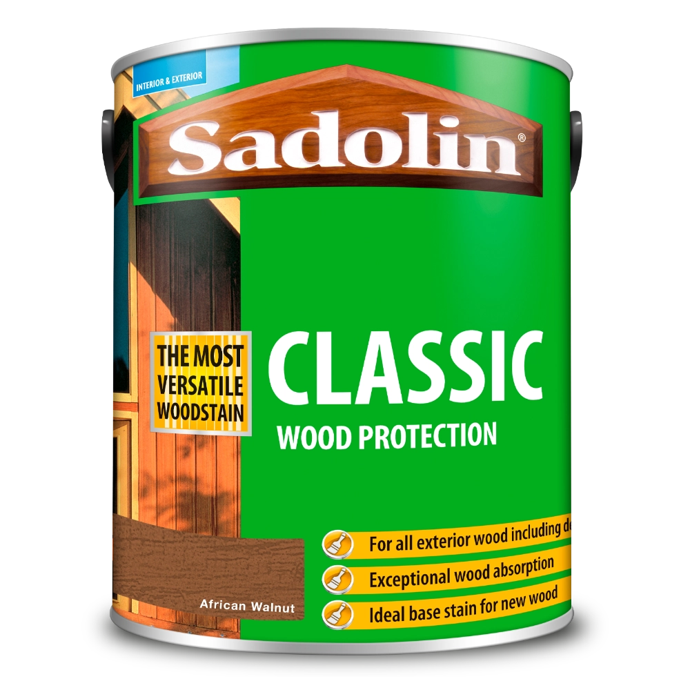 Sadolin Classic wood protection African Walnut can on a white background