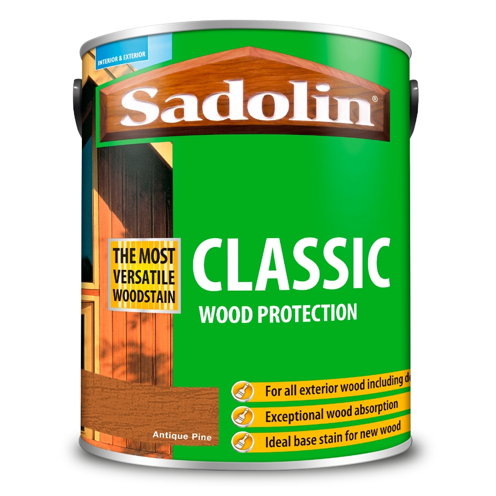 Sadolin Classic Wood Protection wood stain Antique Pine can on a white background