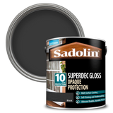 Sadolin Superdec Gloss Opaque Protection paint can with black paint inside