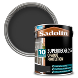 Sadolin Superdec Gloss Opaque protection paint can with black paint inside