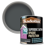 Sadolin Superdec Satin paint can with anthracite gray paint
