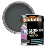Can of Sadolin Superdec Satin Opaque Protection paint with a Anthracite Grey color swatch.