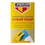 Bartoline Traditional Powder Sugar Soap packaging with a yellow background and text.