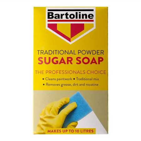 Bartoline Traditional Powder Sugar Soap packaging with a yellow background and text.