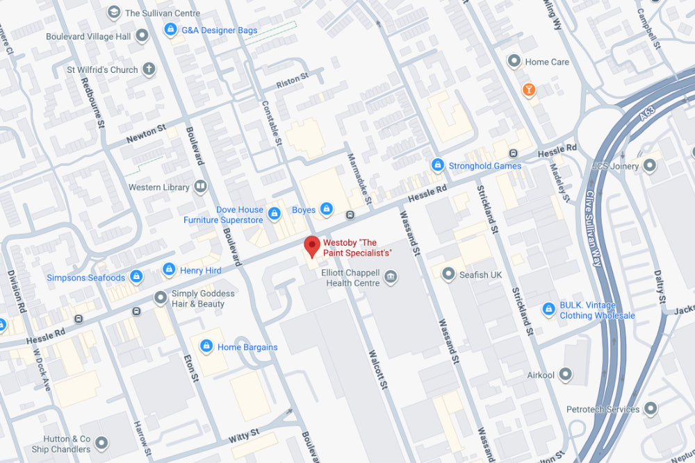 A map of Hull city centre with a pin on the Westoby store location on Hessle Road