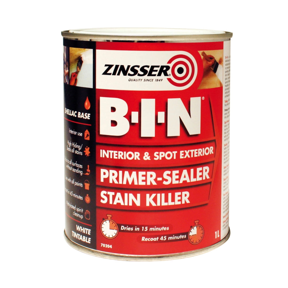 Zinsser B-I-N primer-sealer stain killer can on a white background