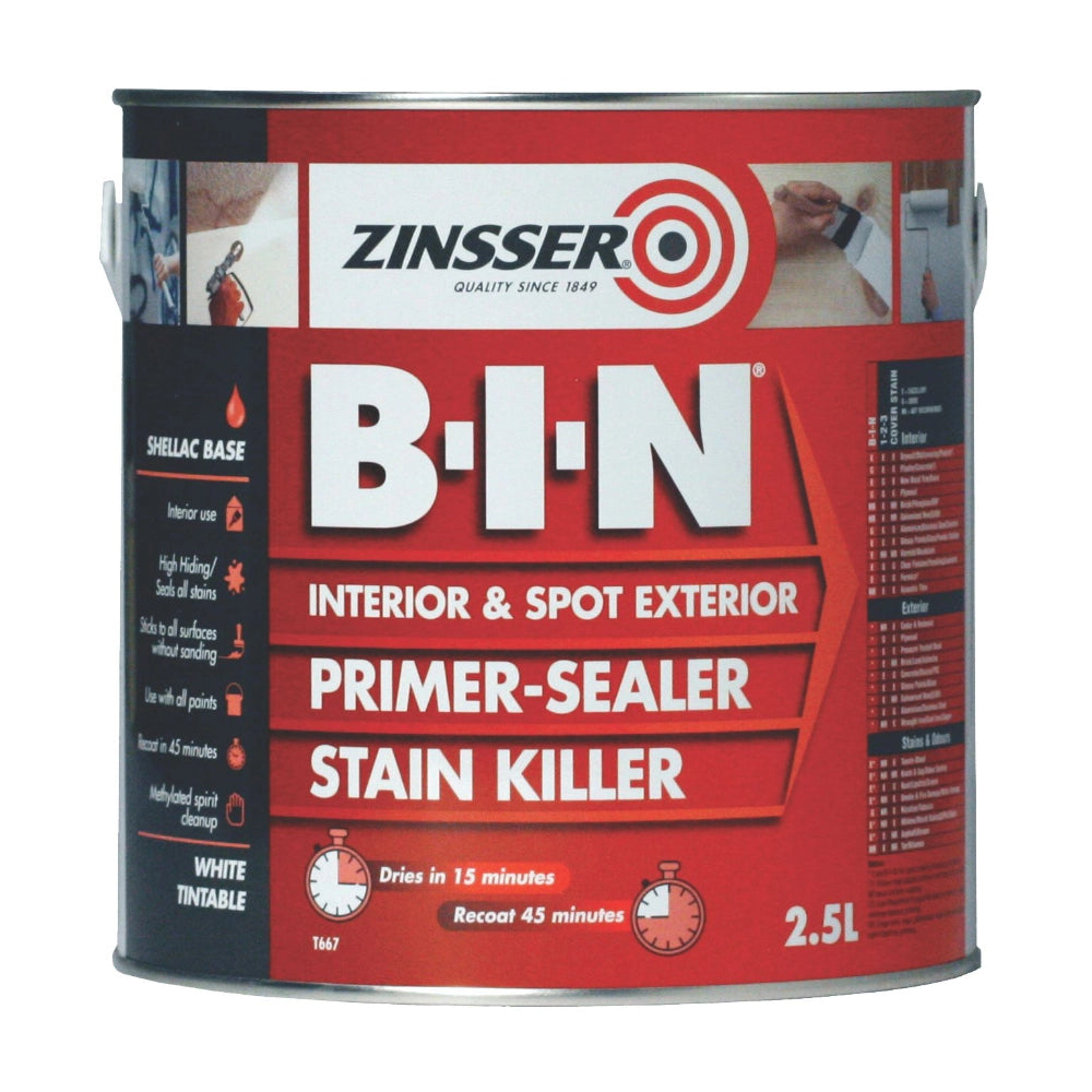 Zinsser B-I-N Primer can on a white background