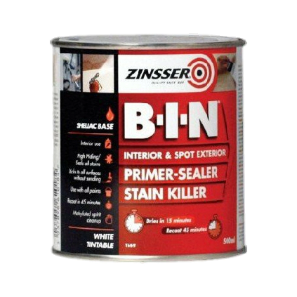Zinsser B&N primer-sealer stain killer can on a white background