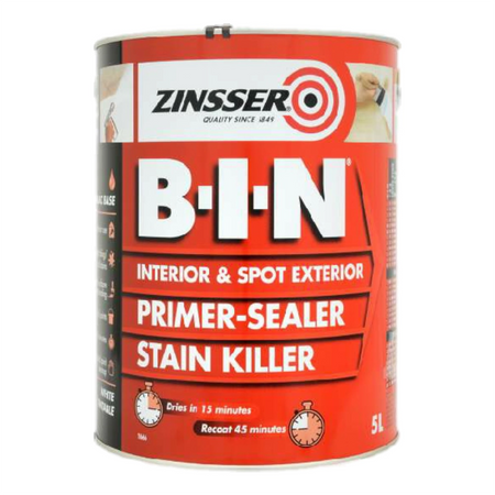Zinsser B-I-N primer-sealer stain killer can on a white background