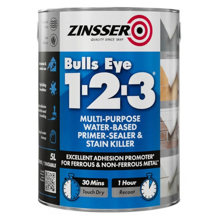 Zinsser Bulls Eye 1-2-3 paint can on a white background