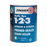 Zinsser Bulls Eye 1-2-3 primer-sealer stain killer can on a white background